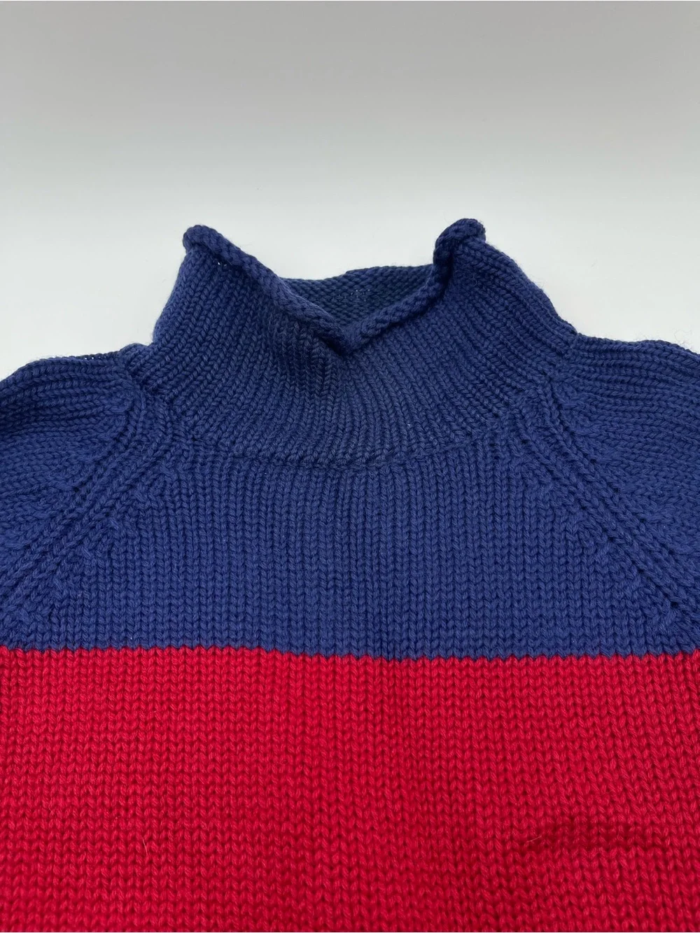 Vtg 90s J. Crew Red Blue Striped Roll Neck Sweater 100% Wool Lightweight Mens L
